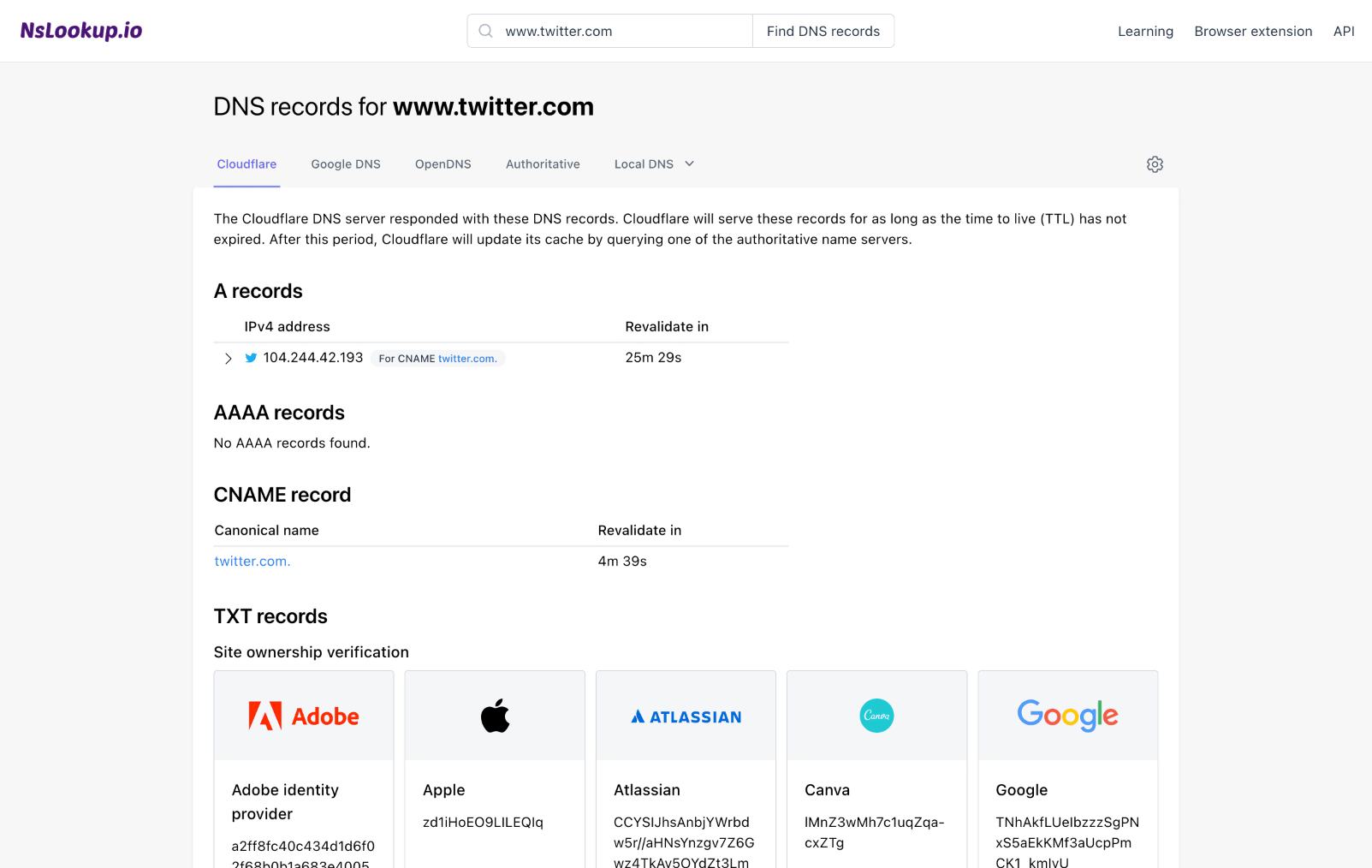 Find DNS records with NsLookup.io